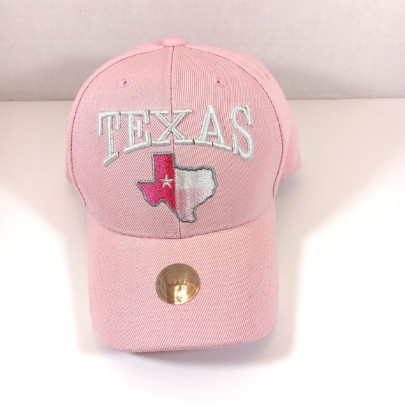 Texas Hat Baseball Cap Pink Denim Adjustable Embroidered Logo Lone Star State Tx - Picture 1 of 9